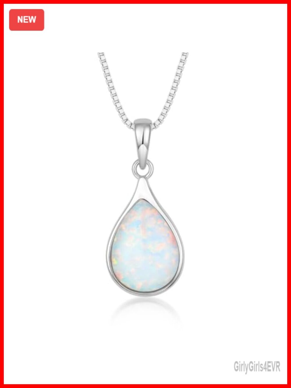 925 Sterling Silver Created Opal Teardrop Pendant Necklace October Birthstone